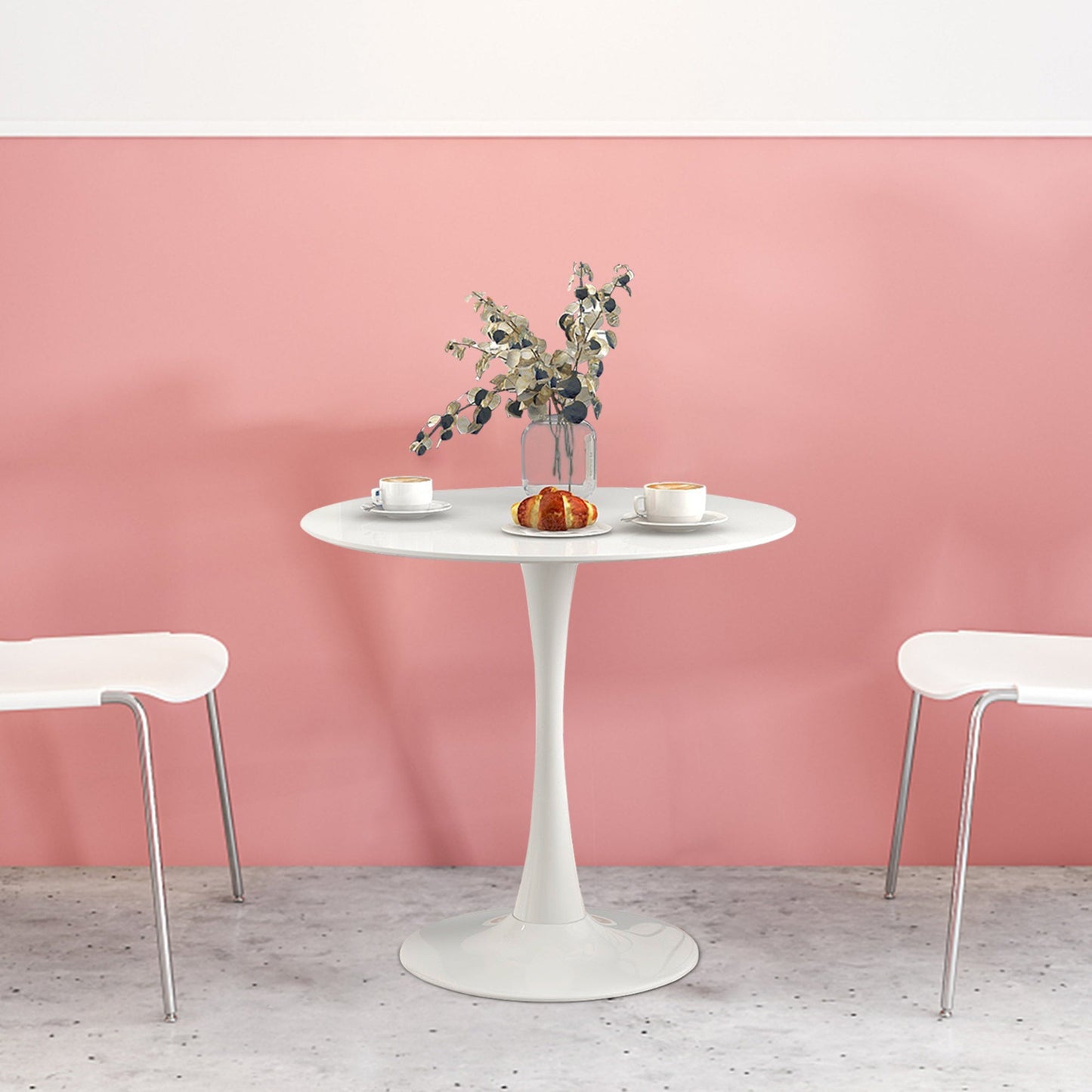 31.5H White Tulip Table Mid-Century Dining Table with Round MDF Table Top, Pedestal Dining Table, End Table Leisure Coffee Table