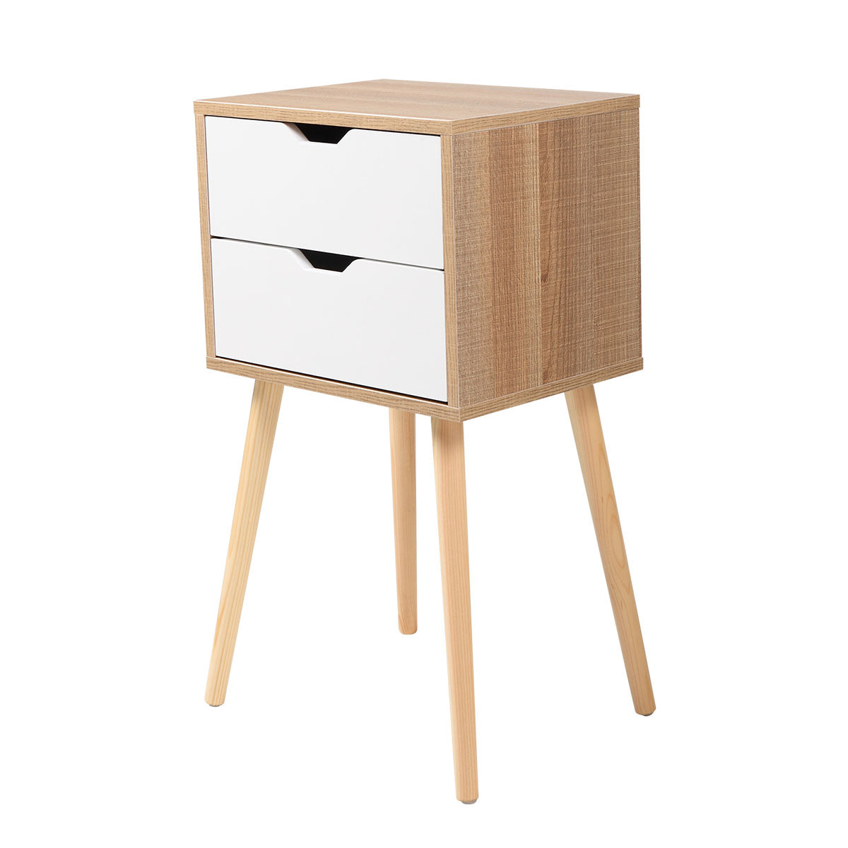 Set of 2 Wooden Modern Nightstand with 2 Drawers and 4 Solid Splayed Legs, Living Room Bedroom Furniture- White